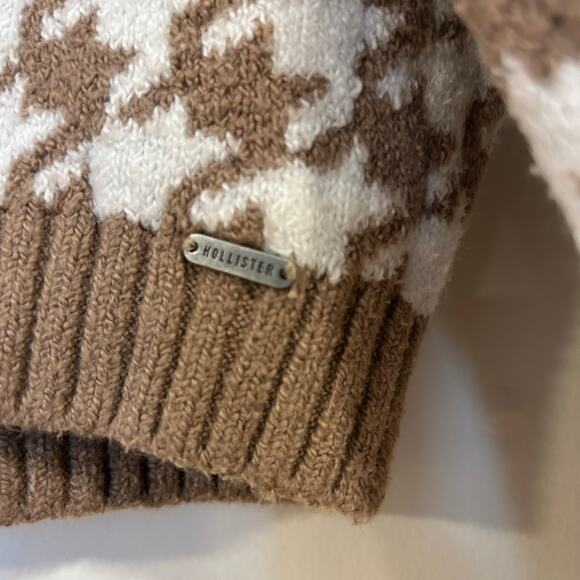 HOLLISTER Sz S Houndstooth Brown White Oversized Crop Very Soft Women’s Sweater - Picture 5 of 9